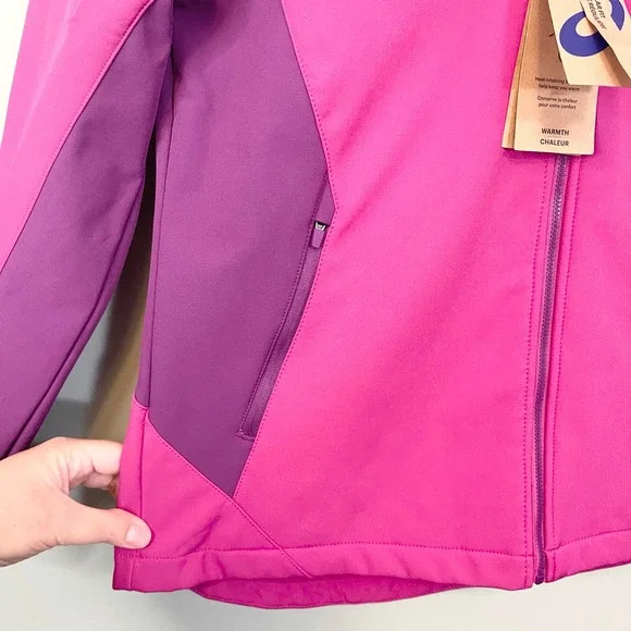 ASICS Womens Pink Winter Soft Shell Full Zip Long Sleeve Hooded Jacket Large NWT